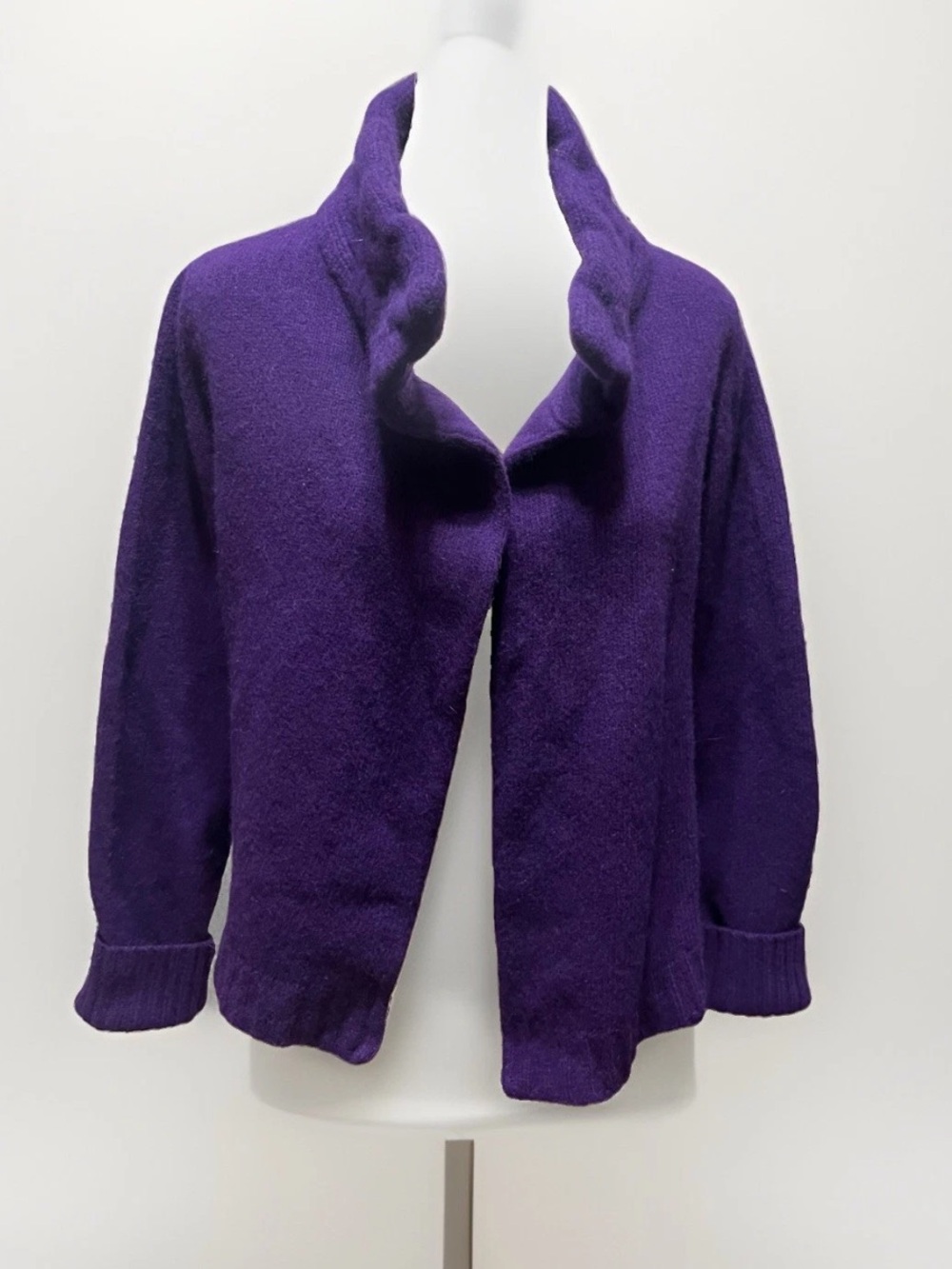 Ralph Lauren Open Cardigan Sweater Wool Angora Rabbit Purple Cable Knit Womens M
